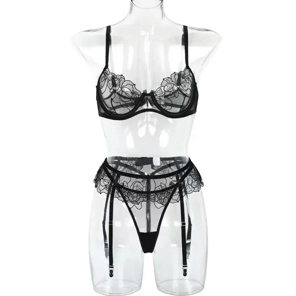 New Hot Transparent Embroidery Underwear Three piece Hot Erotic Lingerie Women Sexy Lingerie White Underwear - Image 5